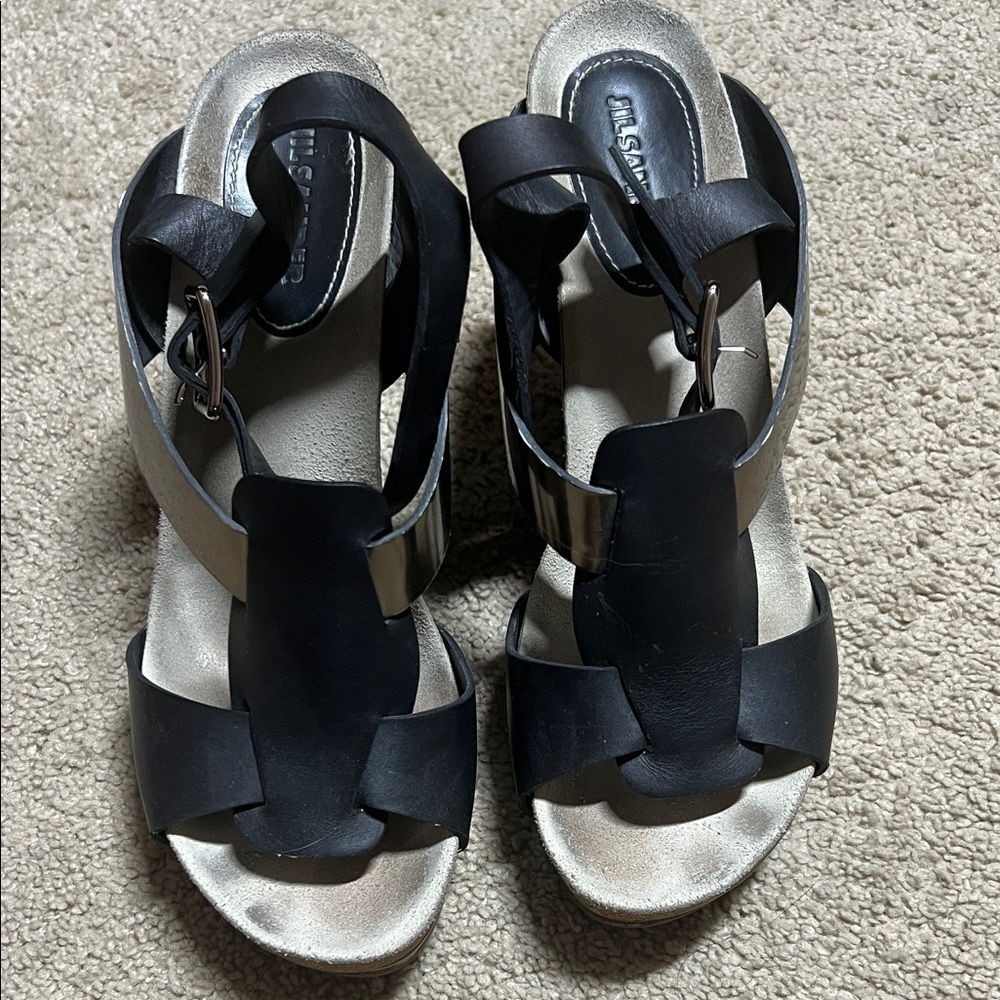 Vintage Jill Sander Black and Silver Sandals